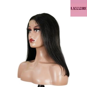 center wig natural black remy hair 2x6 lace closure straight bob human hair wig