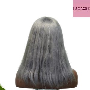 center wig machine made gray wig remy hair 12p