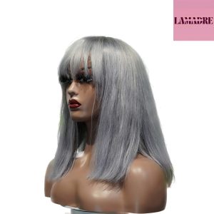 center wig machine made gray wig remy hair 12p