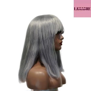 center wig machine made gray wig remy hair 12p
