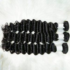 center wig remy hair black deep wave bundles brazilian weaving