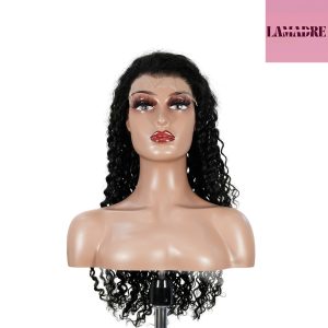 center wig natural black remy hair 6x7 lace closure deep wave human hair wig