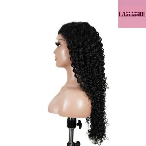 center wig natural black remy hair 6x7 lace closure deep wave human hair wig