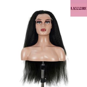 center wig natural black remy hair 6x7 lace closure yaki straight human hair wig