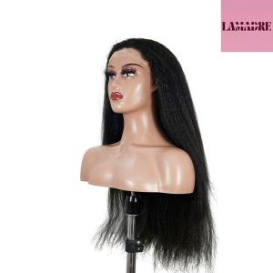 center wig natural black remy hair 6x7 lace closure yaki straight human hair wig