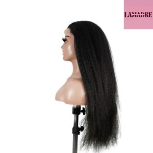center wig natural black remy hair 6x7 lace closure yaki straight human hair wig