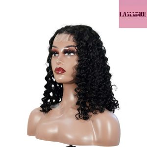 center wig natural black remy hair 2x6 lace closure deep wave bob human hair wig