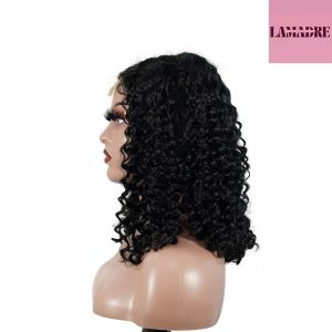 center wig natural black remy hair 2x6 lace closure deep wave bob human hair wig