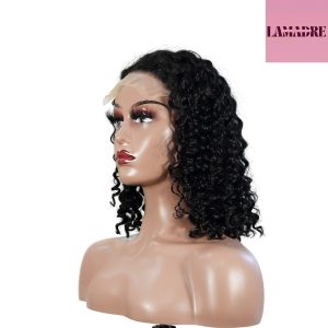 center wig natural black remy hair 5x5 lace closure deep wave 12 inch bob human hair wig