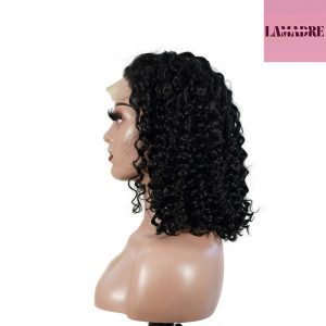 center wig natural black remy hair 5x5 lace closure deep wave 12 inch bob human hair wig