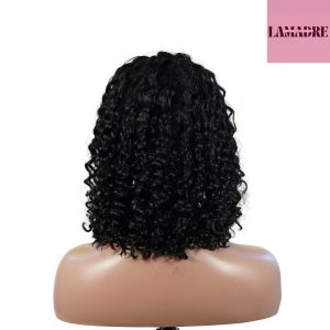 center wig natural black remy hair 5x5 lace closure deep wave 12 inch bob human hair wig