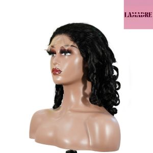 center wig natural black remy hair 5x5 lace closure bouncy curls human hair wig