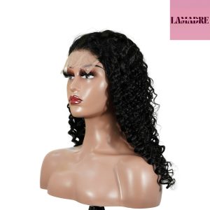 center wig natural black remy hair 5x5 lace closure deep wave human hair wig