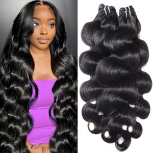 center wig remy hair black body wave bundles laotian weaving