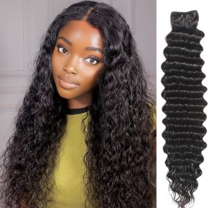 center wig remy hair black deep wave bundles laotian weaving
