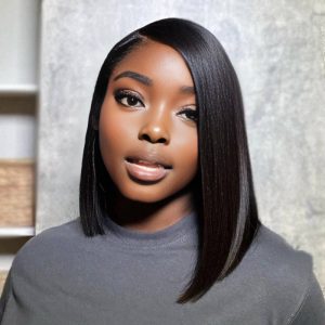 Home center wig natural black asian raw hair 5x5 hd lace closure straight bob human hair wig