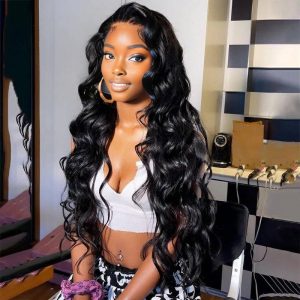 Home center wig natural black remy hair 6x7 lace closure body wave human hair wig