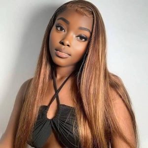 Home center wig 13x4 straight lace front wig m4&27 highlight remy hair 26 inch