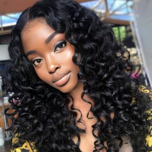 Home center wig natural black remy hair 5x5 lace closure bouncy curls human hair wig