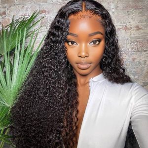 Home center wig 13x4 kinky curly lace front wig natural black remy hair