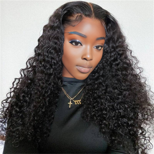 Home center wig 13x4 deep wave lace front wig natural black remy hair