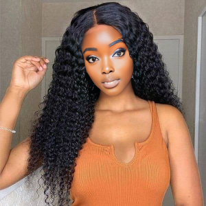 Home center wig natural black remy hair 5x5 lace closure deep wave human hair wig