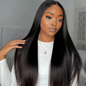 Home center wig natural black asian raw hair 13x6 hd lace front wig straight human hair wig