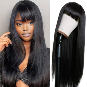 center wig 4x4 straight lace bangs wig remy hair