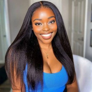 center wig natural black remy hair 6x7 lace closure yaki straight human hair wig